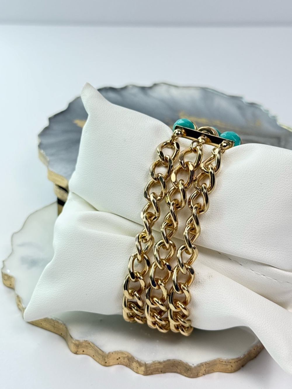 Turquoise Gold Multi Strand Beaded Stretch Bracelet Rhinestone Layered Look NWOT - Picture 5 of 5